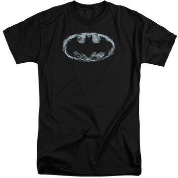 Black men's tall fit t-shirt with Batman Smoke Signal graphic