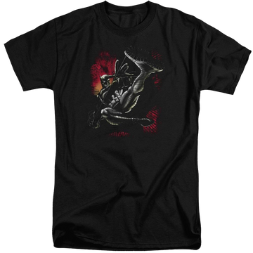 Black men's tall fit t-shirt with Batman Kick Swing graphic