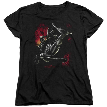 Black women's t-shirt with Batman Kick Swing graphic