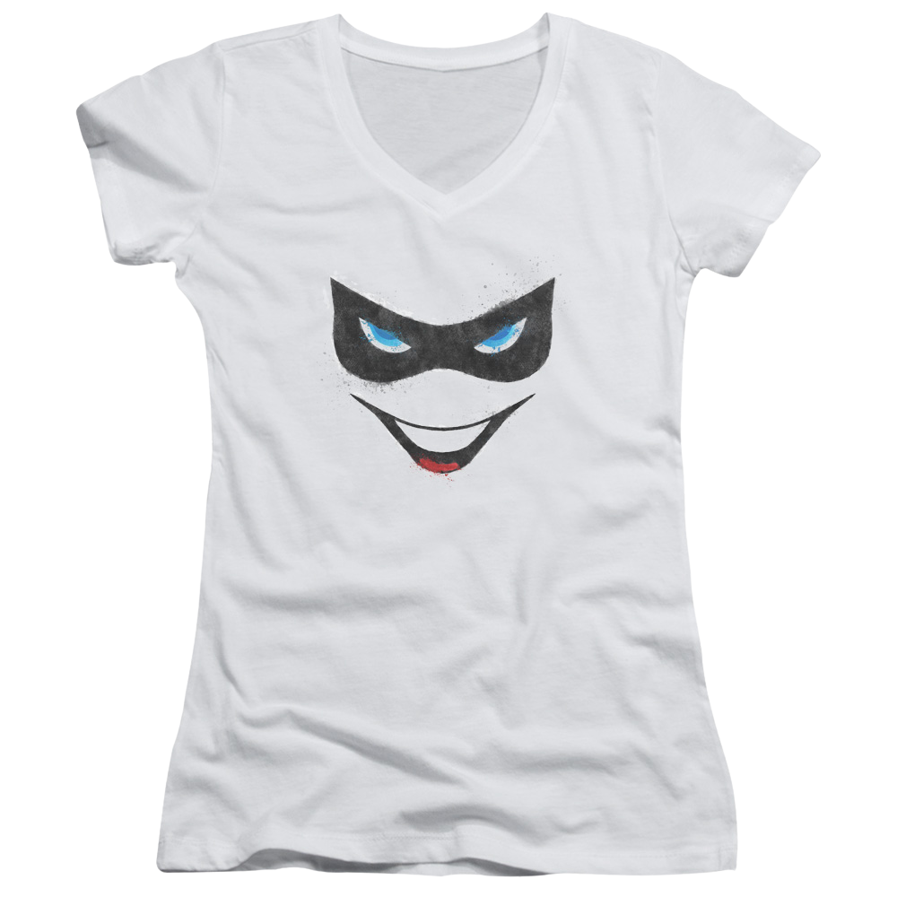 Batman Harley Face - Juniors V-Neck T-Shirt Juniors V-Neck T-Shirt Harley Quinn