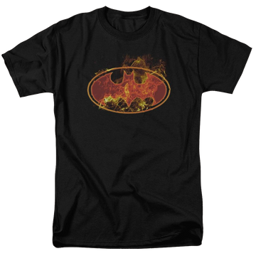 Black men's regular fit t-shirt with Batman Flames Logo graphic