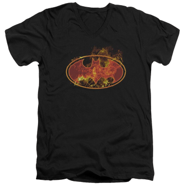 Black men's v-neck t-shirt with Batman Flames Logo graphic