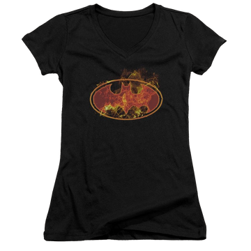 Batman Flames Logo - Juniors V-Neck T-Shirt Juniors V-Neck T-Shirt Batman