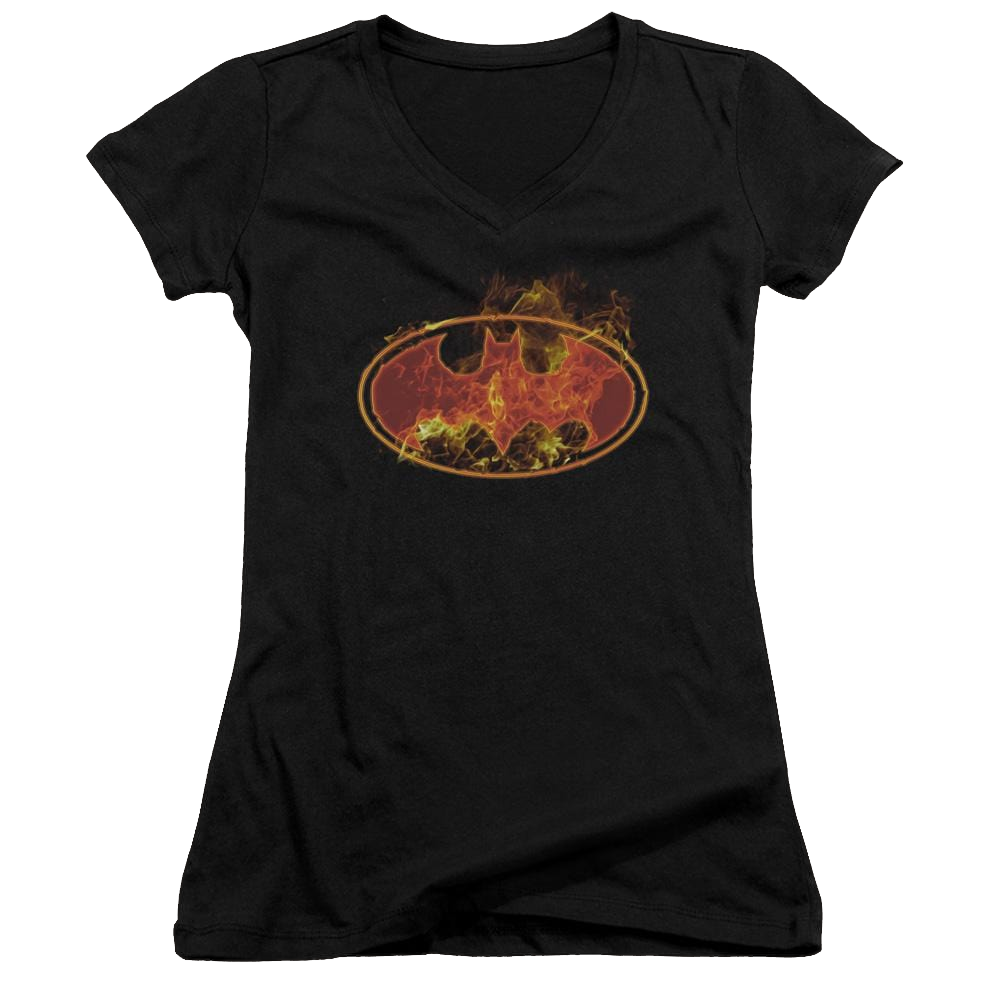 Batman Flames Logo - Juniors V-Neck T-Shirt Juniors V-Neck T-Shirt Batman