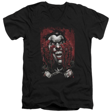 Black men's v-neck t-shirt with Batman Blood In Hands graphic