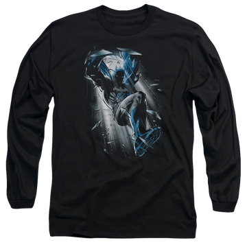 Black men's long sleeve t-shirt with Batman Bat Crash graphic
