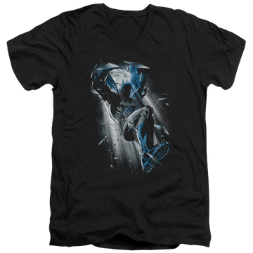 Black men's v-neck t-shirt with Batman Bat Crash graphic
