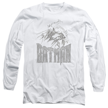 White men's long sleeve t-shirt with Batman Knight Sketch graphic