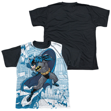DC Batman Skyline All Over - Youth Black Back T-Shirt Youth Black Back T-Shirt (Ages 8-12) Batman