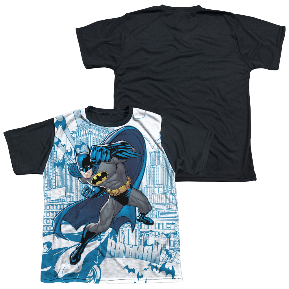 DC Batman Skyline All Over - Youth Black Back T-Shirt Youth Black Back T-Shirt (Ages 8-12) Batman