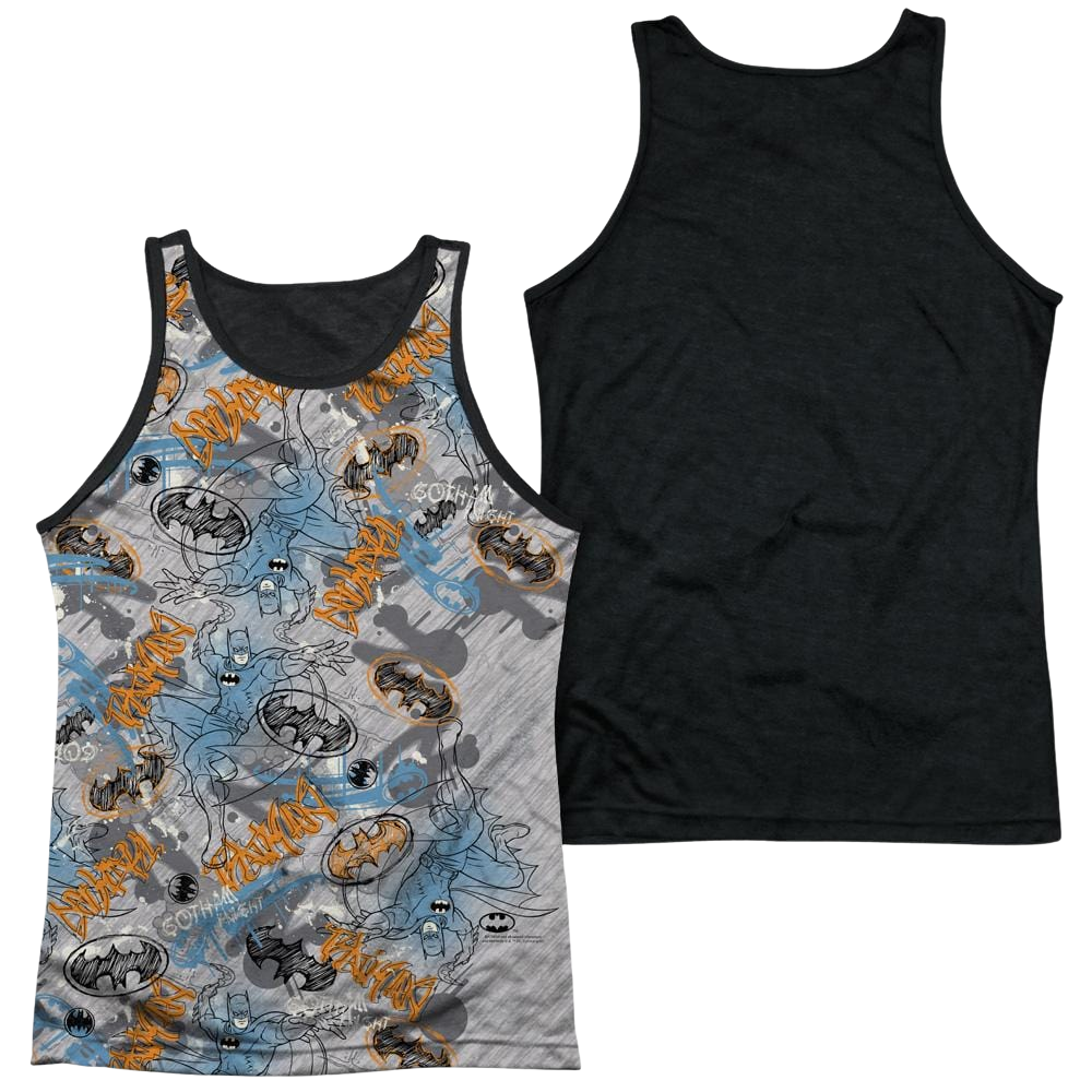 Batman Gotham Knight Sketchy Men's Black Back Tank Men's Black Back Tank Batman