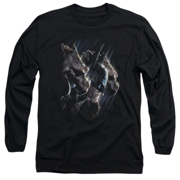 Black men's long sleeve t-shirt with Batman Gargoyles graphic