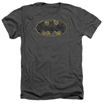 Charcoal men's heather t-shirt with Batman Tattered Logo graphic