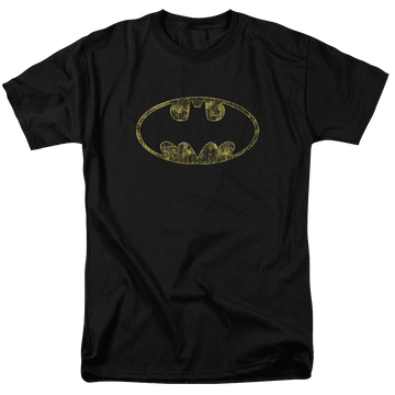Black men's regular fit t-shirt with Batman Tattered Logo graphic