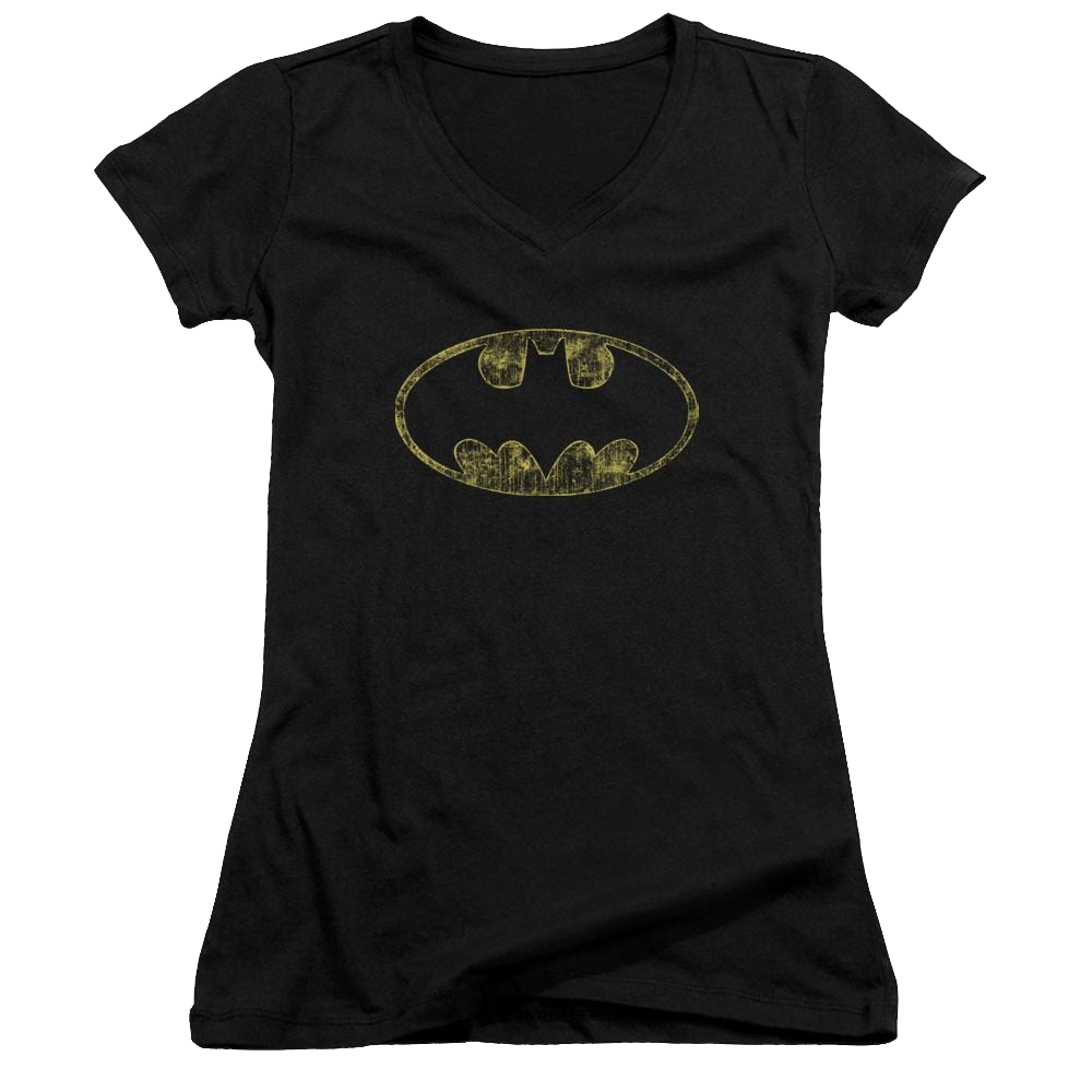 Batman Tattered Logo - Juniors V-Neck T-Shirt Juniors V-Neck T-Shirt Batman