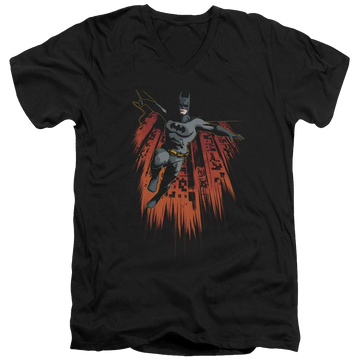 Black men's v-neck t-shirt with Batman Majestic graphic