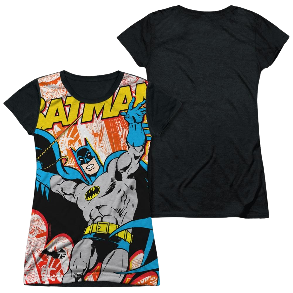 Batman 75 Panels - Juniors Black Back T-Shirt Juniors Black Back T-Shirt Batman