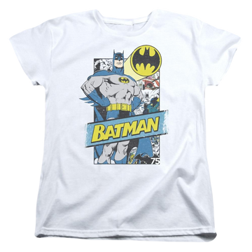 White women's t-shirt with Batman Out Of The Pages graphic
