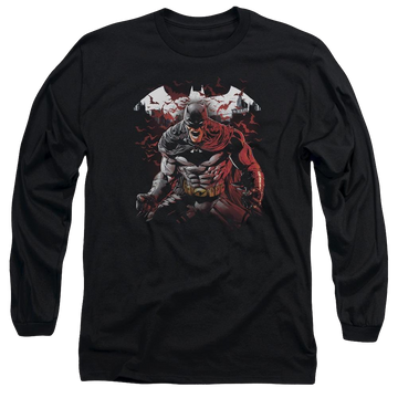 Black men's long sleeve t-shirt with Batman Raging Bat graphic