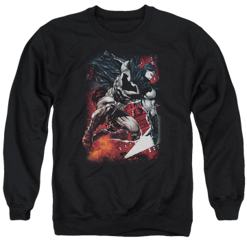 Black men's crewneck sweatshirt with Batman Sparks Leap graphic