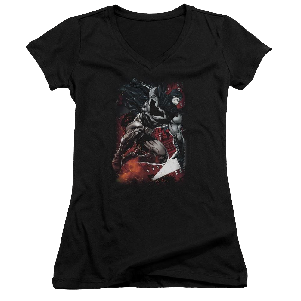 Batman Sparks Leap - Juniors V-Neck T-Shirt Juniors V-Neck T-Shirt Batman