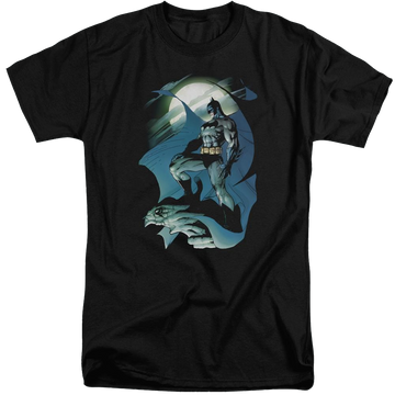 Black men's tall fit t-shirt with Batman Glow Of The Moon graphic