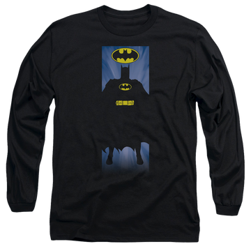 Black men's long sleeve t-shirt with Batman Block graphic