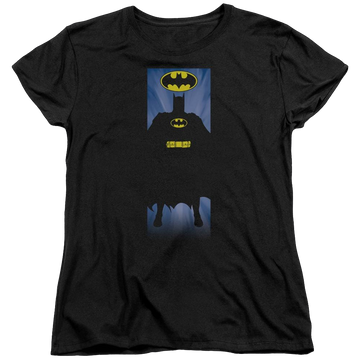 Black women's t-shirt with Batman Block graphic