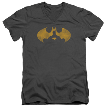 Charcoal men's v-neck t-shirt with Batman Bat Symbol Knockout graphic
