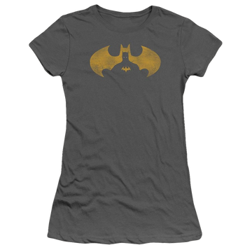 Charcoal juniors t-shirt with Batman Bat Symbol Knockout graphic
