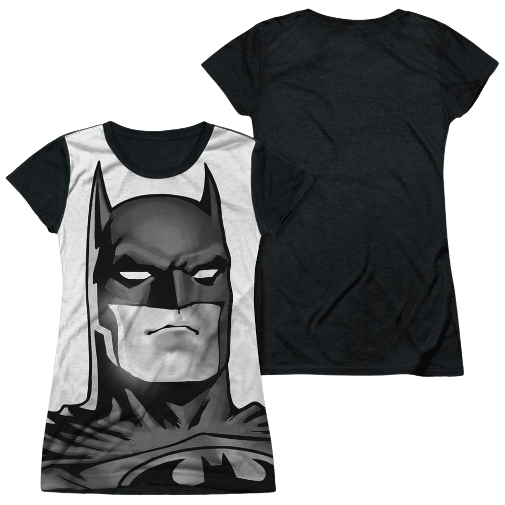 Batman Bw Bat Head - Juniors Black Back T-Shirt Juniors Black Back T-Shirt Batman