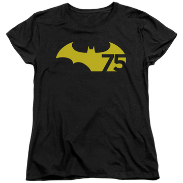 Black women's t-shirt with Batman 75 Logo 2 graphic