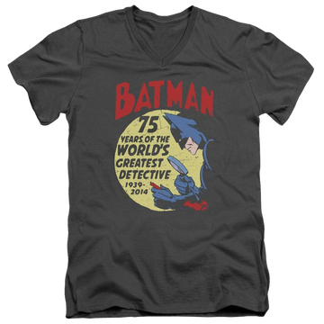 Charcoal men's v-neck t-shirt with Batman Detective 75 graphic