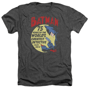 Charcoal men's heather t-shirt with Batman Detective 75 graphic