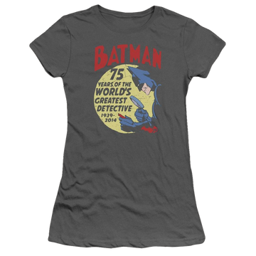 Charcoal juniors t-shirt with Batman Detective 75 graphic