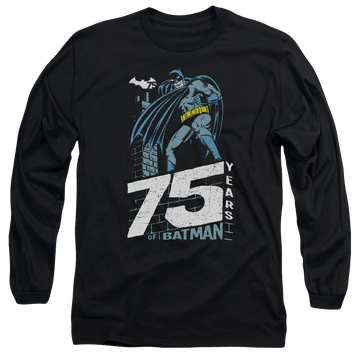 Black men's long sleeve t-shirt with Batman Rooftop graphic