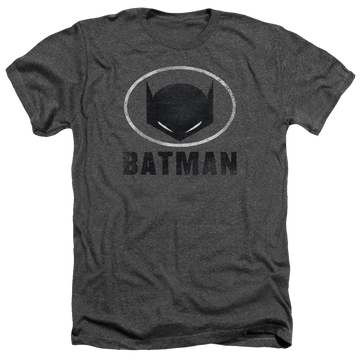 Charcoal men's heather t-shirt with Batman Mask In Oval graphic