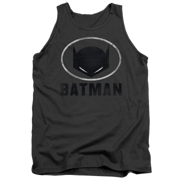 Charcoal men's tank with Batman Mask In Oval graphic