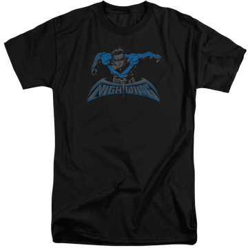 Black men's tall fit t-shirt with Nightwing Batman Wing Of The Night graphic
