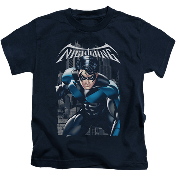 Navy kid's t-shirt for ages 4 to 7 with Nightwing A Legacy graphic
