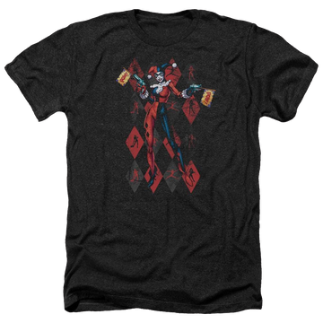 Charcoal men's heather t-shirt with Harley Quinn Batman Pow Pow graphic