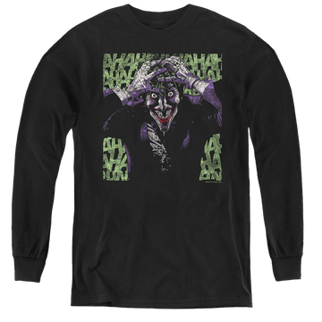 Black youth long sleeve t-shirt with Joker Insanity graphic