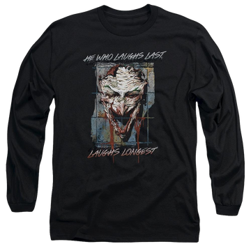 Black men's long sleeve t-shirt with Joker Batman Just For Laughs graphic
