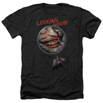 Charcoal men's heather t-shirt with Joker Batman Looking Good graphic