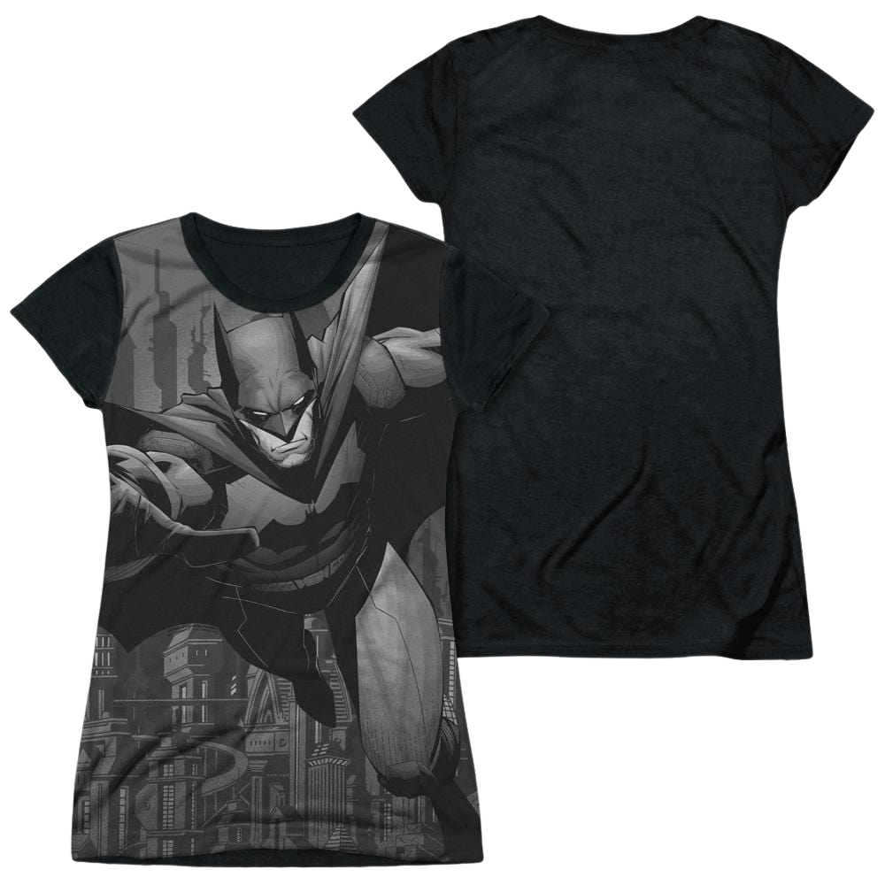 Batman Grey Race - Juniors Black Back T-Shirt Juniors Black Back T-Shirt Batman