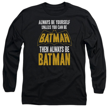 Black men's long sleeve t-shirt with Be Batman graphic