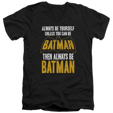 Black men's v-neck t-shirt with Be Batman graphic