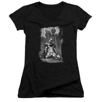 Batman Sketchy Shadows - Juniors V-Neck T-Shirt Juniors V-Neck T-Shirt Batman