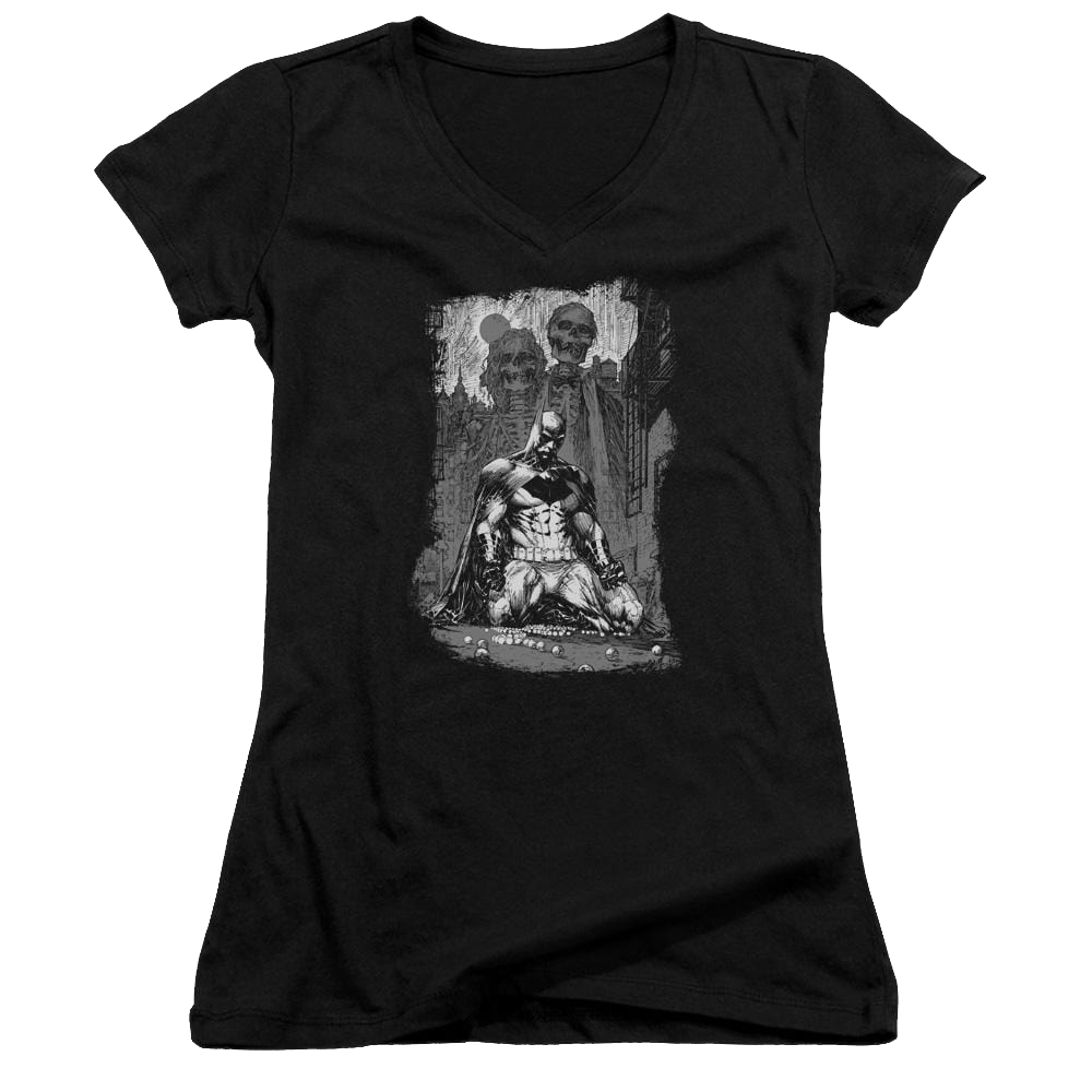 Batman Sketchy Shadows - Juniors V-Neck T-Shirt Juniors V-Neck T-Shirt Batman