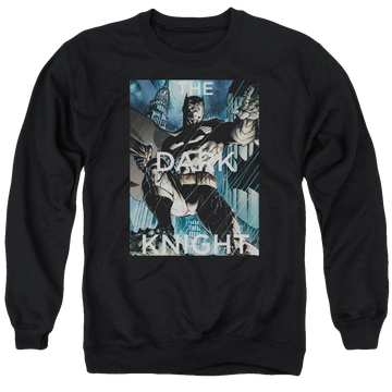 Black men's crewneck sweatshirt with Batman Fighting The Storm graphic